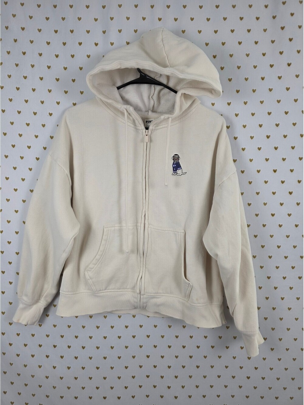Victorias Secret Pink 04 Full zip Cream Modern Hoodie Jacket Medium Oversized